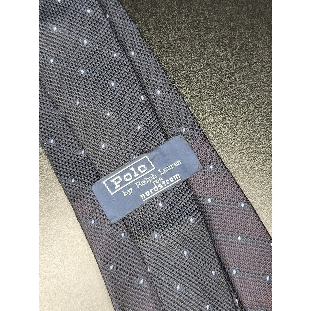 Vintage Polo Ralph Lauren Nordstrom Tie Black Blue Dot 100% Silk USA 3.75in